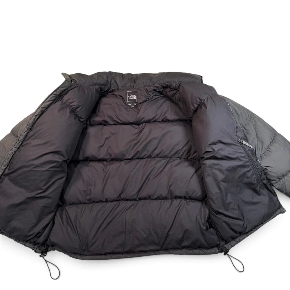 The North Face Nuptse 700 Down Puffer Jacket Mens Large Gray Black Hooded A187